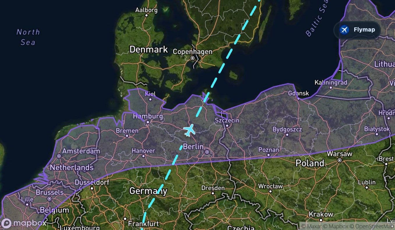 Map view of the route crossing the North European Plain