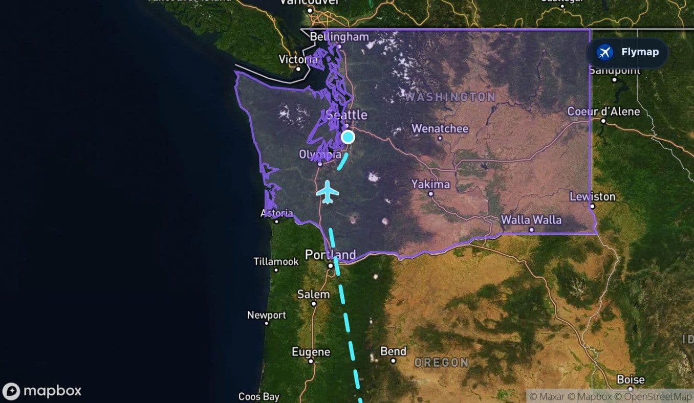 Map showing the Washington section near the approach to Seattle