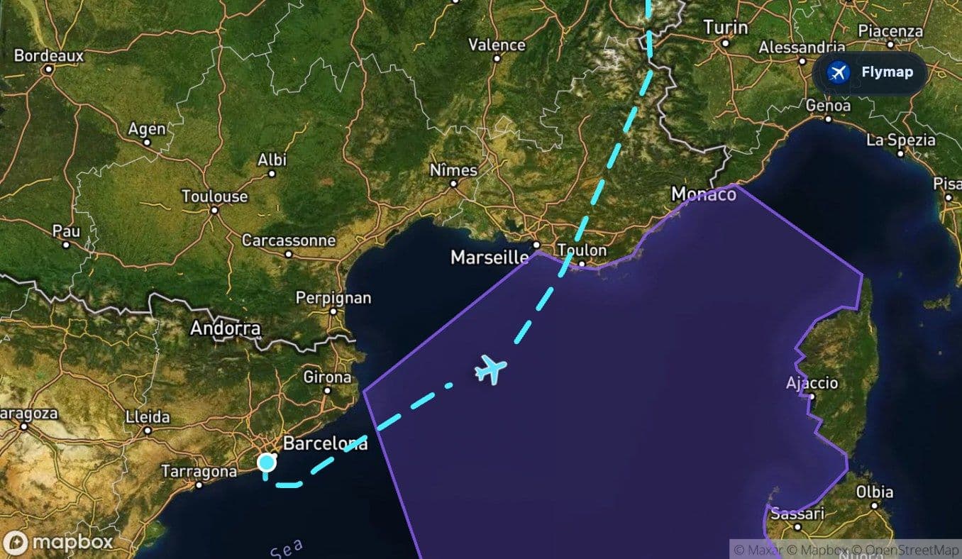 Map view of the Barcelona to Stockholm route crossing the Mediterranean Sea