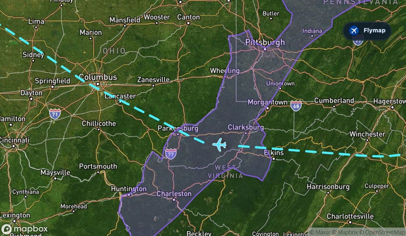 Map highlight of the Allegheny Plateau crossed after the Blue Ridge and West Virginia