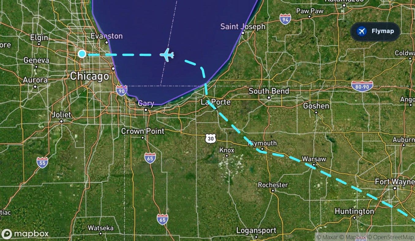 Map highlight of Lake Michigan near the approach to Chicago