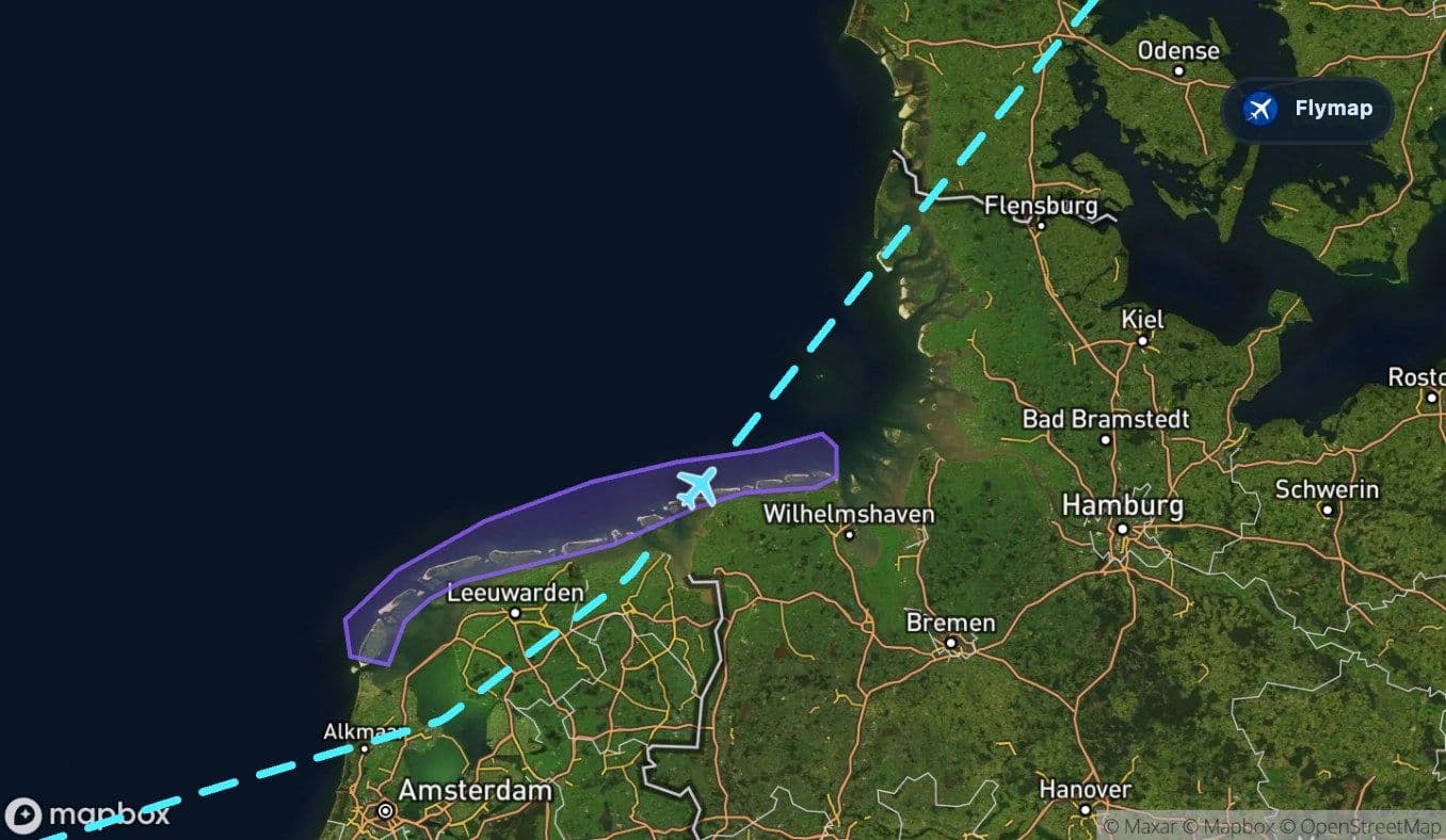 Map view of the route near the Frisian Islands along the North Sea coast
