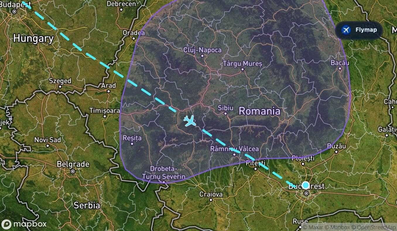 Map highlighting the Carpathian Mountains crossed inside Romania